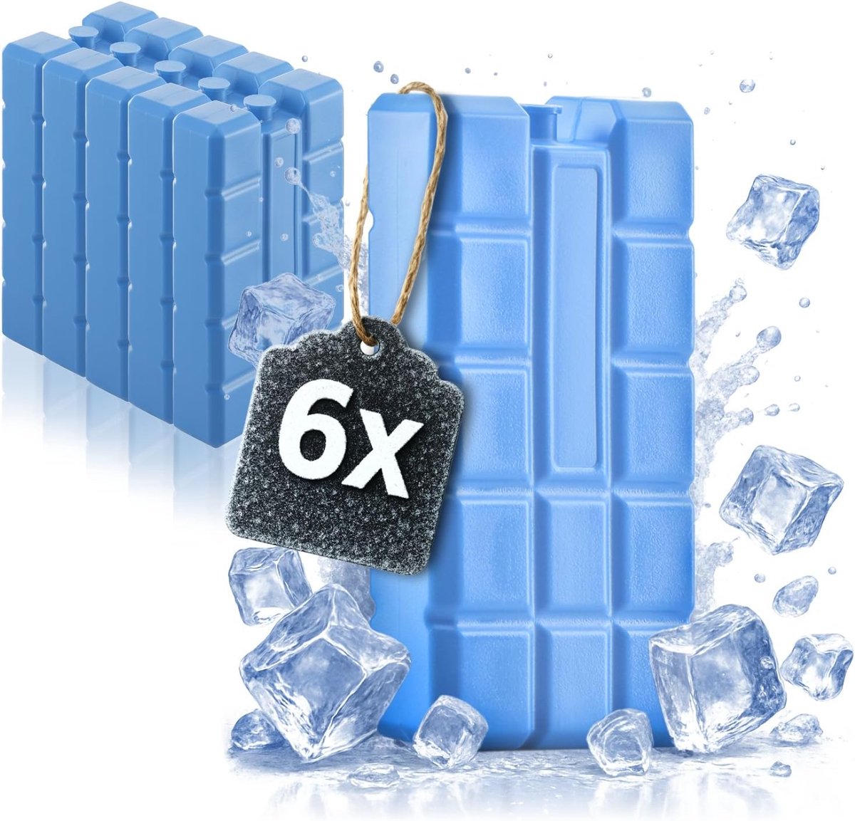 SnelShoppen - 6x Grote Koelelementen | Herbruikbare Blauwe Koelblokjes voor Koelboxen, Koeltassen, Kamperen, Reizen, Picknicken en Boodschappen