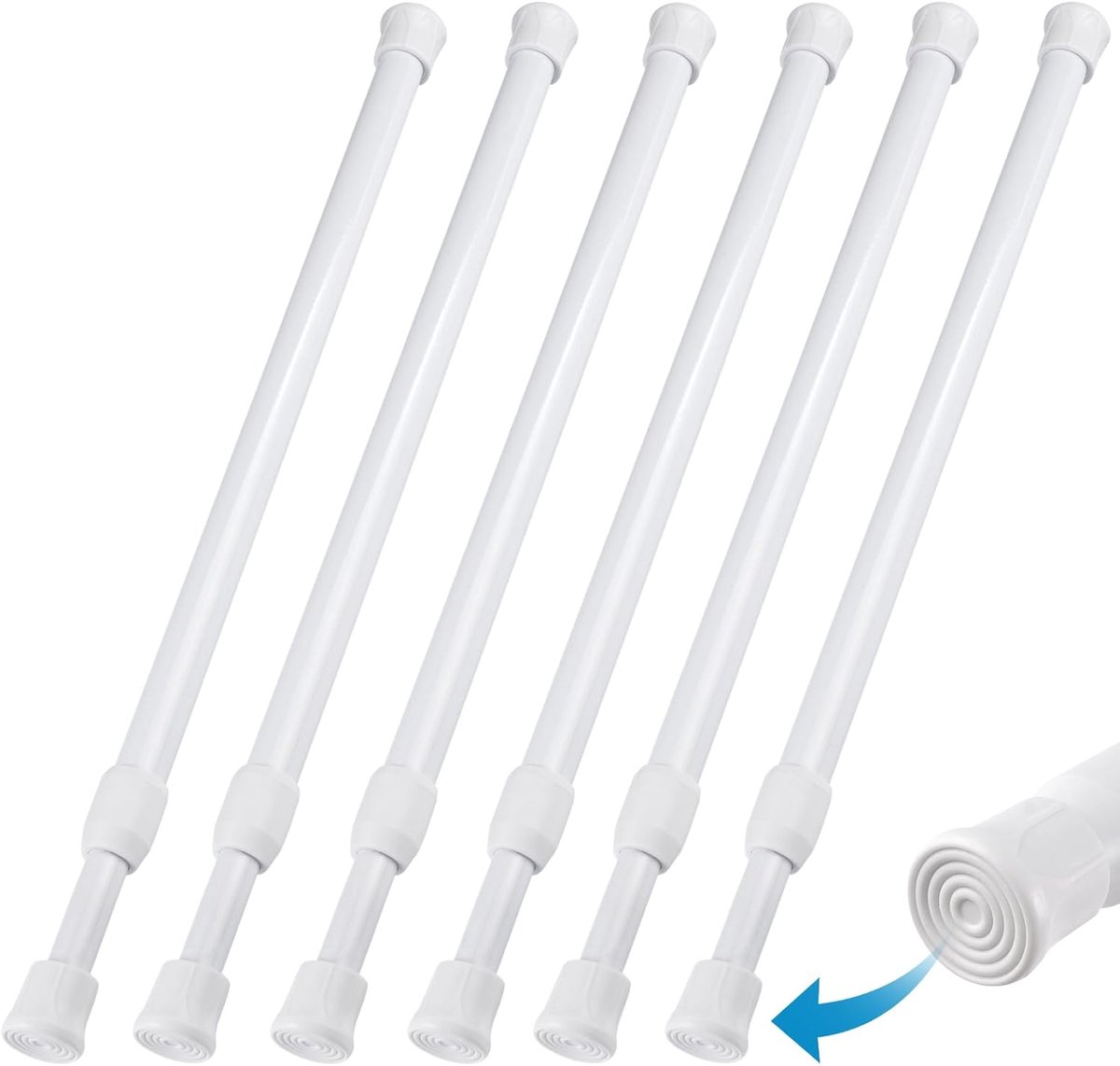 SnelShoppen - 6 Stuks Verstelbare Spanningsgordijnroede - Roestvrije Telescoop Veerspanstang zonder Boren - Wit - Lengte 30-50 cm - Diameter 13 mm voo