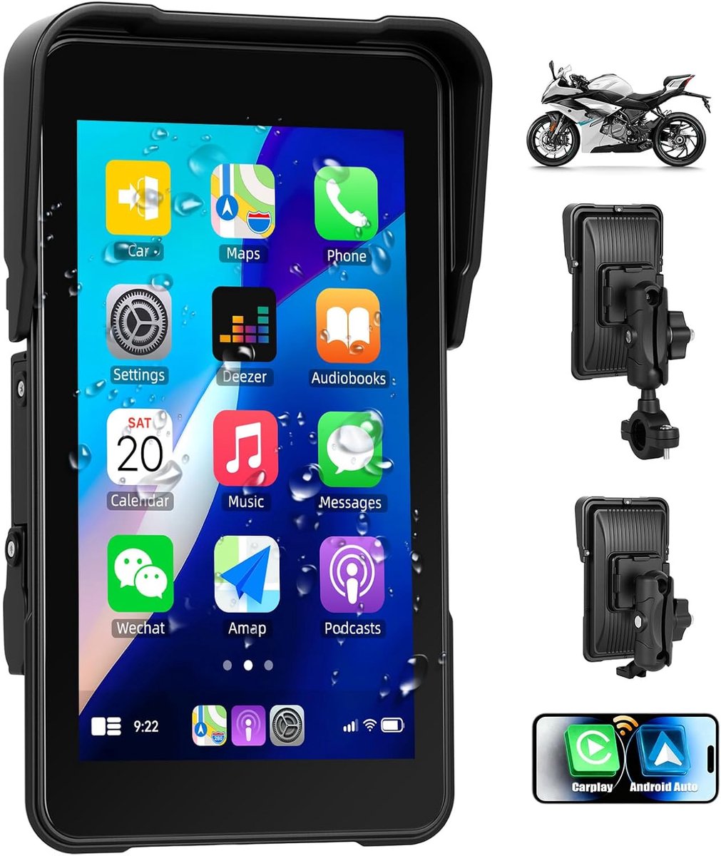Motorfiets Carplay Display 5 Inch - Draadloos - HD Touch Screen - Voor elke rit plezier - ShopVlot