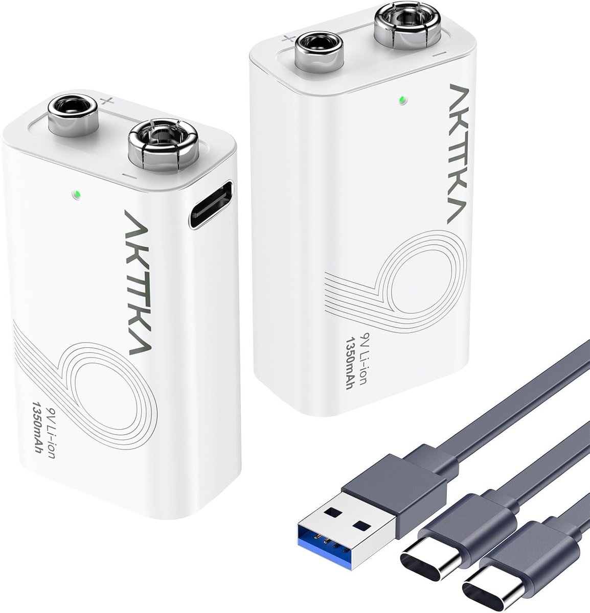 Oplaadbare lithiumbatterijen 1350 mAh - 9 V - met USB Type-C - ideaal voor precisieapparaten - ShopVlot