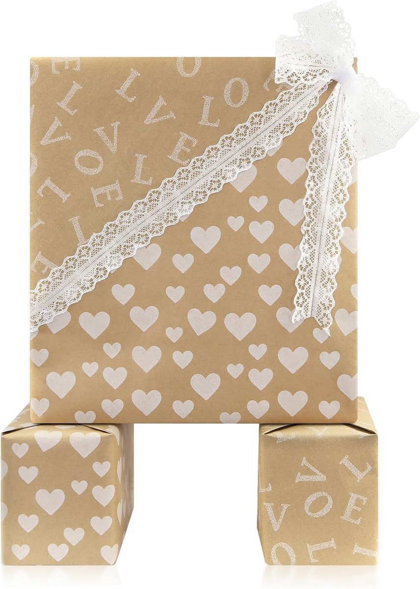 Inpakpapier rol 43 x 300 cm - dubbelzijdig met harten en love - perfect voor Valentijnsdag - ShopVlot