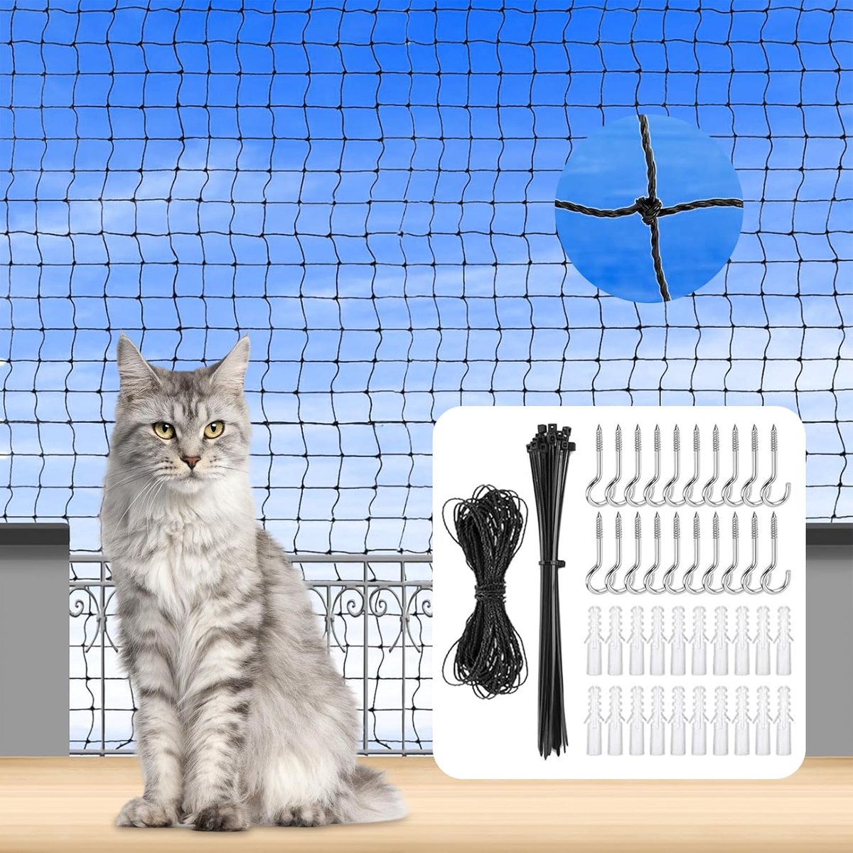 Kat net balkon 4 x 3 m - versterkt nylon - katveiligheid - ideaal voor balkon en terras - ShopVlot