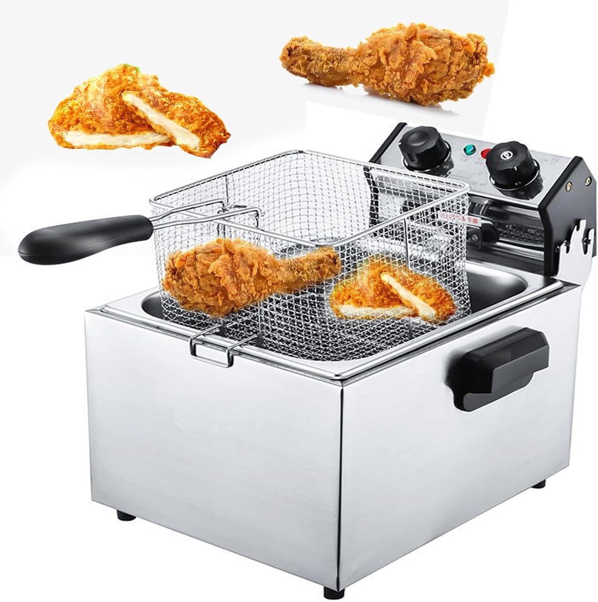 Roestvrijstalen Frituurpan - Elektrische Friteuse - Thuis Frituren - Instelbare Temperatuur - 6 Liter - Zilver