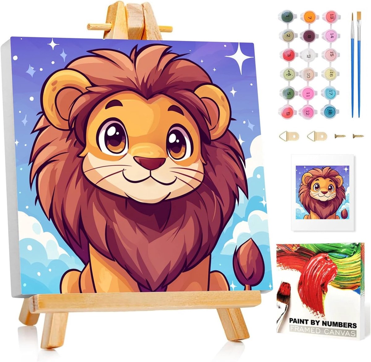 Schilderen op nummer kinderen - 20 x 20 cm - met lijst - leuk voor wanddecoratie - ShopVlot