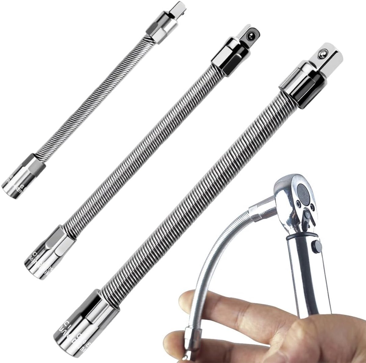 Flexibele Steckratelsleutelset 3-delig - Magnetische verlengstangen - Voor ratel en accuschroefmachine - ShopVlot
