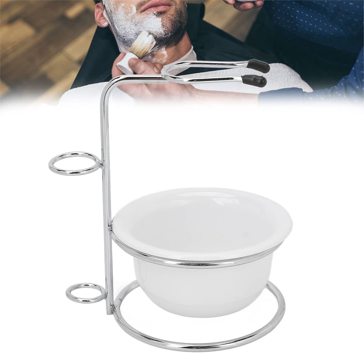 Scheerkwast Set - Professioneel RVS - Scheerkom en Houder - Perfect voor Handmatige Scheermessen - ShopVlot