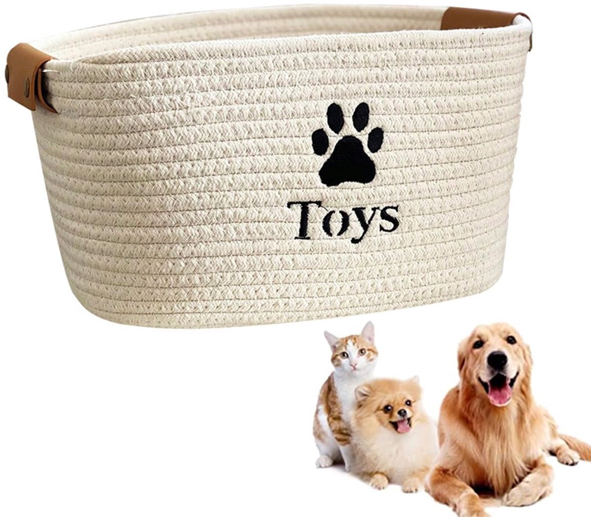 Honden Speelgoedmand van Katoenen Touw - Opbergmand voor Hondenspeeltjes en Huisdieraccessoires - Decoratieve Opbergbox voor Speelgoed, Dekens en Benodigdheden - Ruimtebesparende Pet Organizer voor Woonkamer