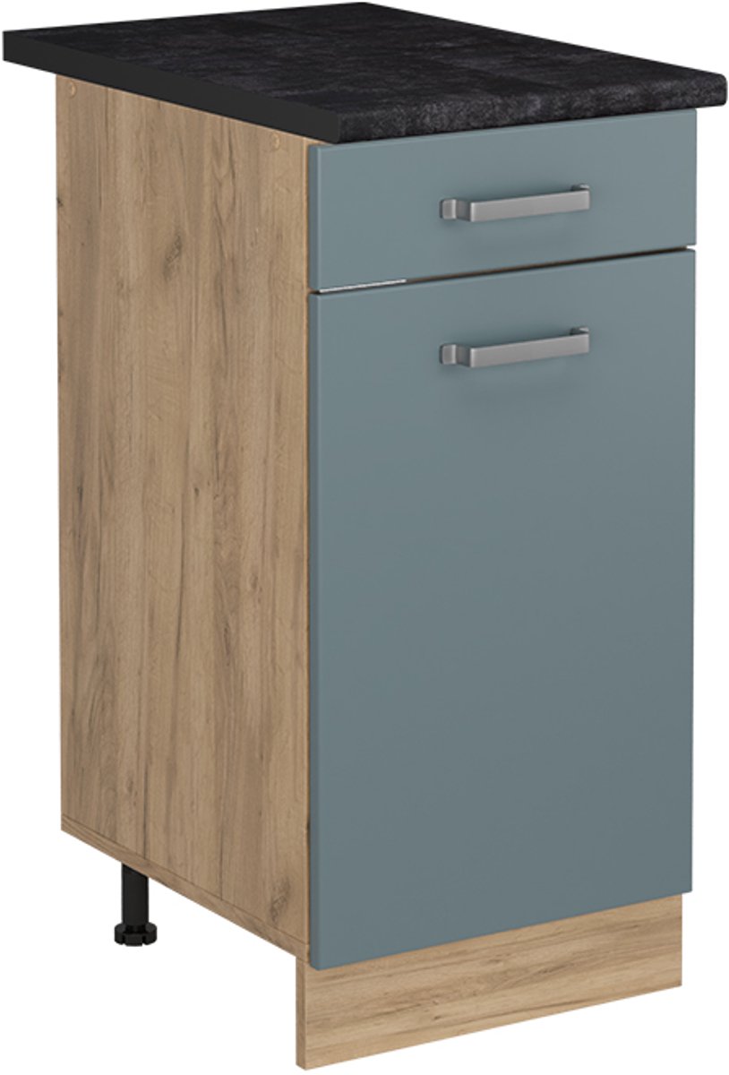 Vicco Keukenonderkast R-Line, Blauw-grijs/Goudkleurig Eiken, 40 cm antraciet werkblad