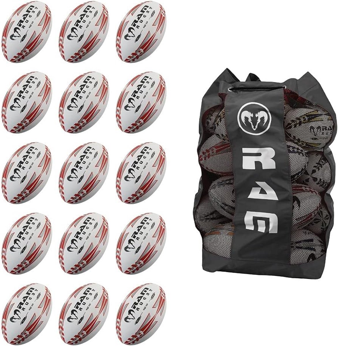Rugby training rugbybal bundel - 15 x squad ball - ademende bal tas - ideaal voor trainingen - ShopVlot