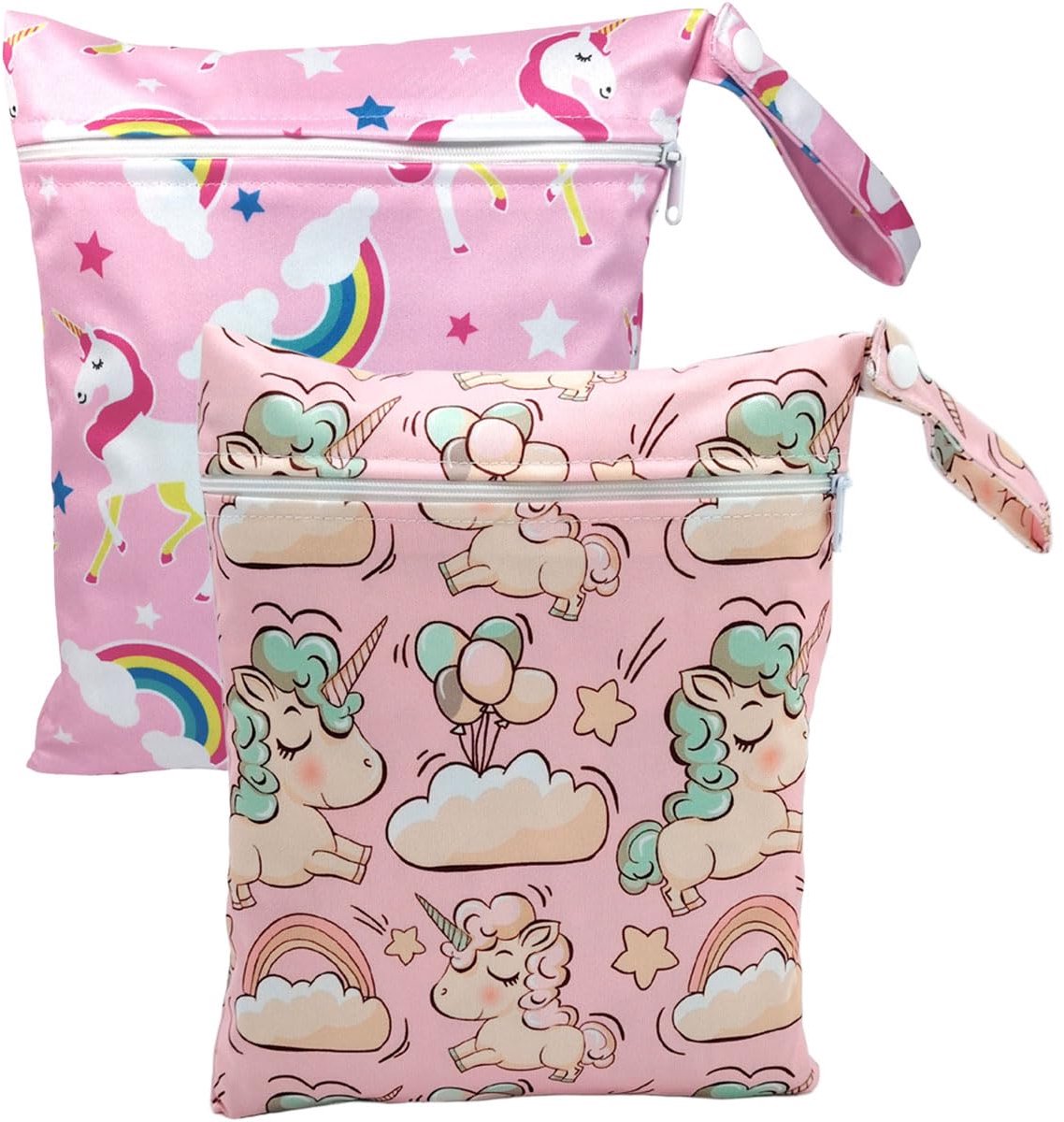 Waterdichte tas voor baby's - 2 stuks - roze eenhoorn - ideaal voor luiers en natte kleding - ShopVlot