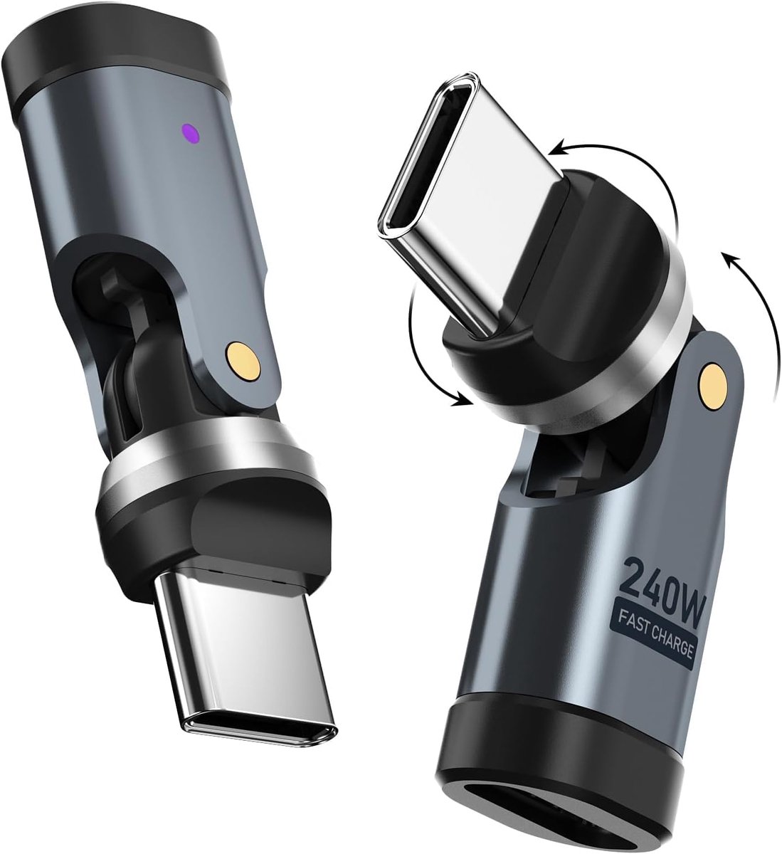 USB C naar USB C Adapter 240W - 90 Graden Hoek - 540° Draaibaar - Snelladen en Gegevensoverdracht - ShopVlot