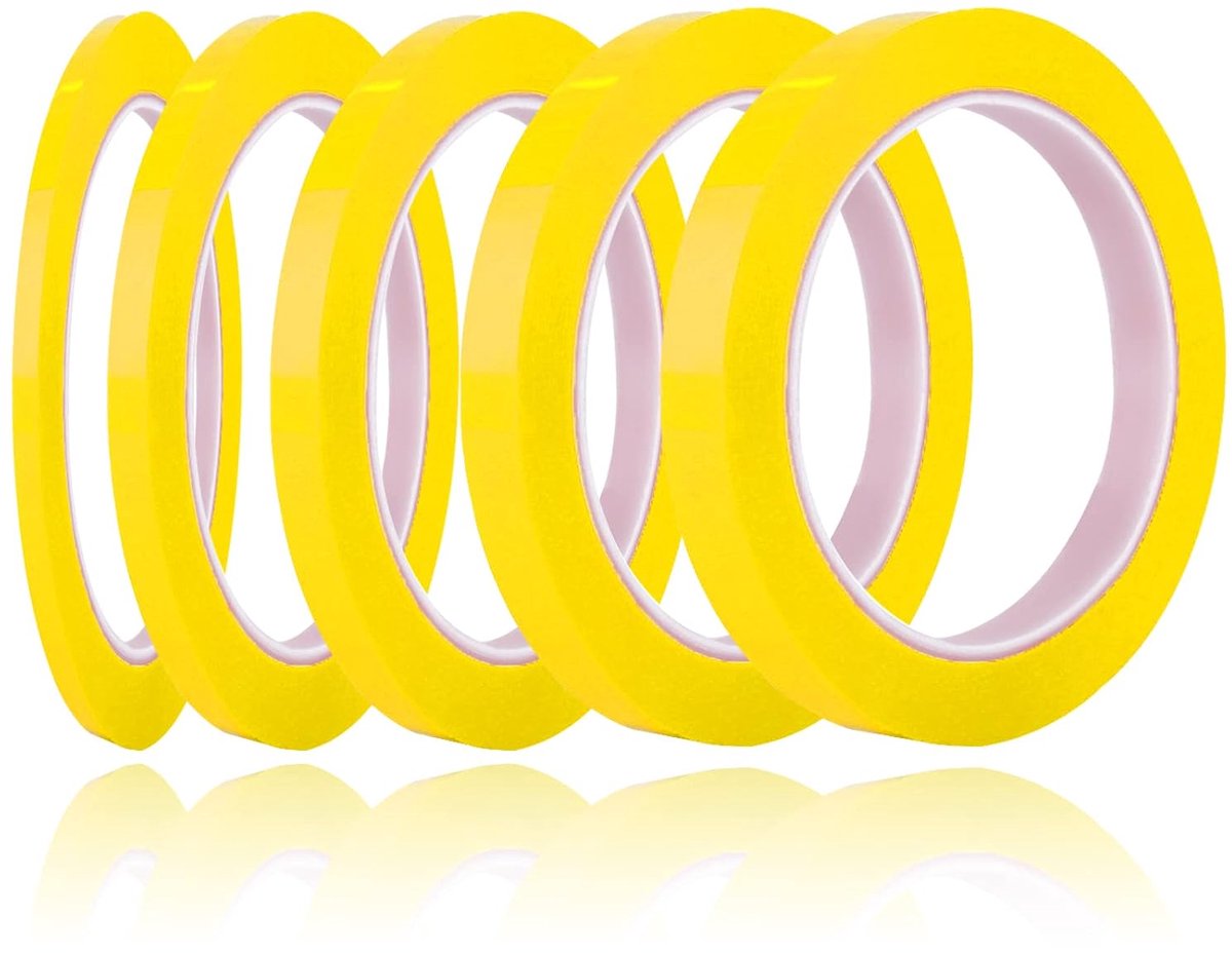 Maskingtape 5 Rollen Donkergeel - Verschillende Breedtes 3/5/8/10/15mm - Zelfklevend - Ideaal voor Creatief Gebruik - ShopVlot