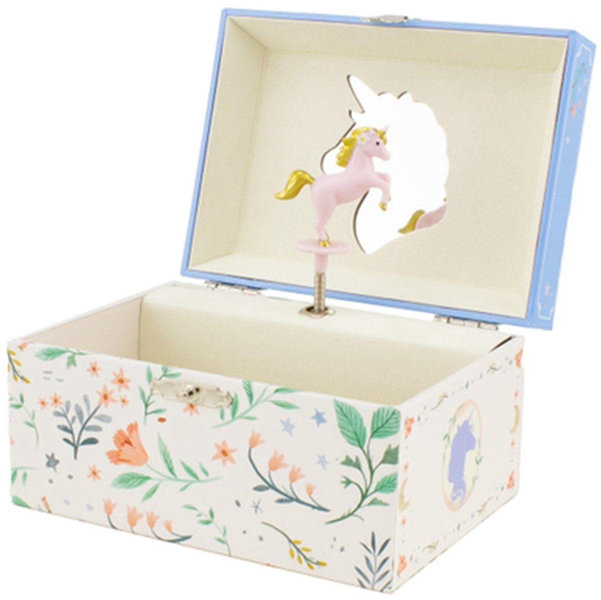 Muziekdoos - Bijoux Lichtblauw met eenhoorn - Sieradendoosje - Muziekje Lalo Schifrin - Unicorn - 15 x 11.5 x 8.5 cm