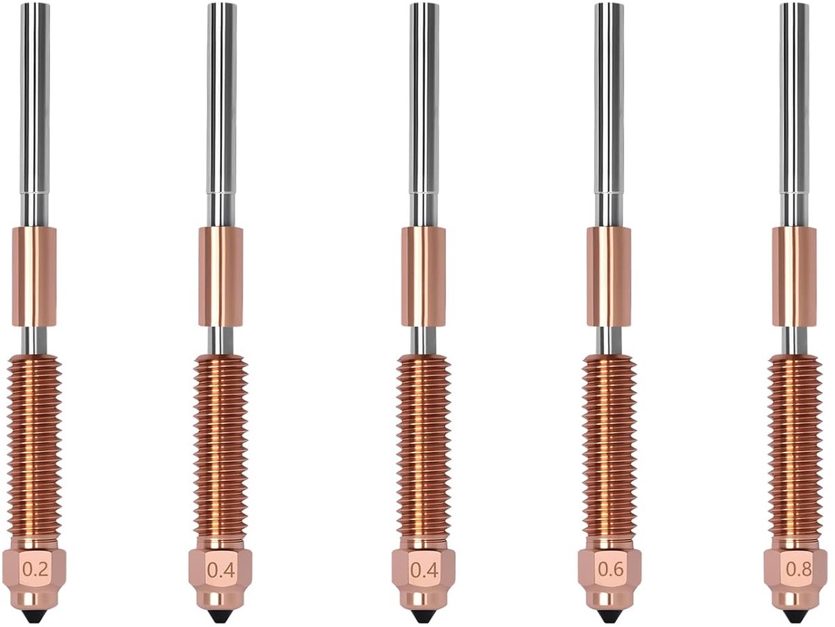 Nozzle set 5 stuks - titanium koperlegering - hoge temperatuur - geschikt voor K1C/Ender 3 V3 - ShopVlot