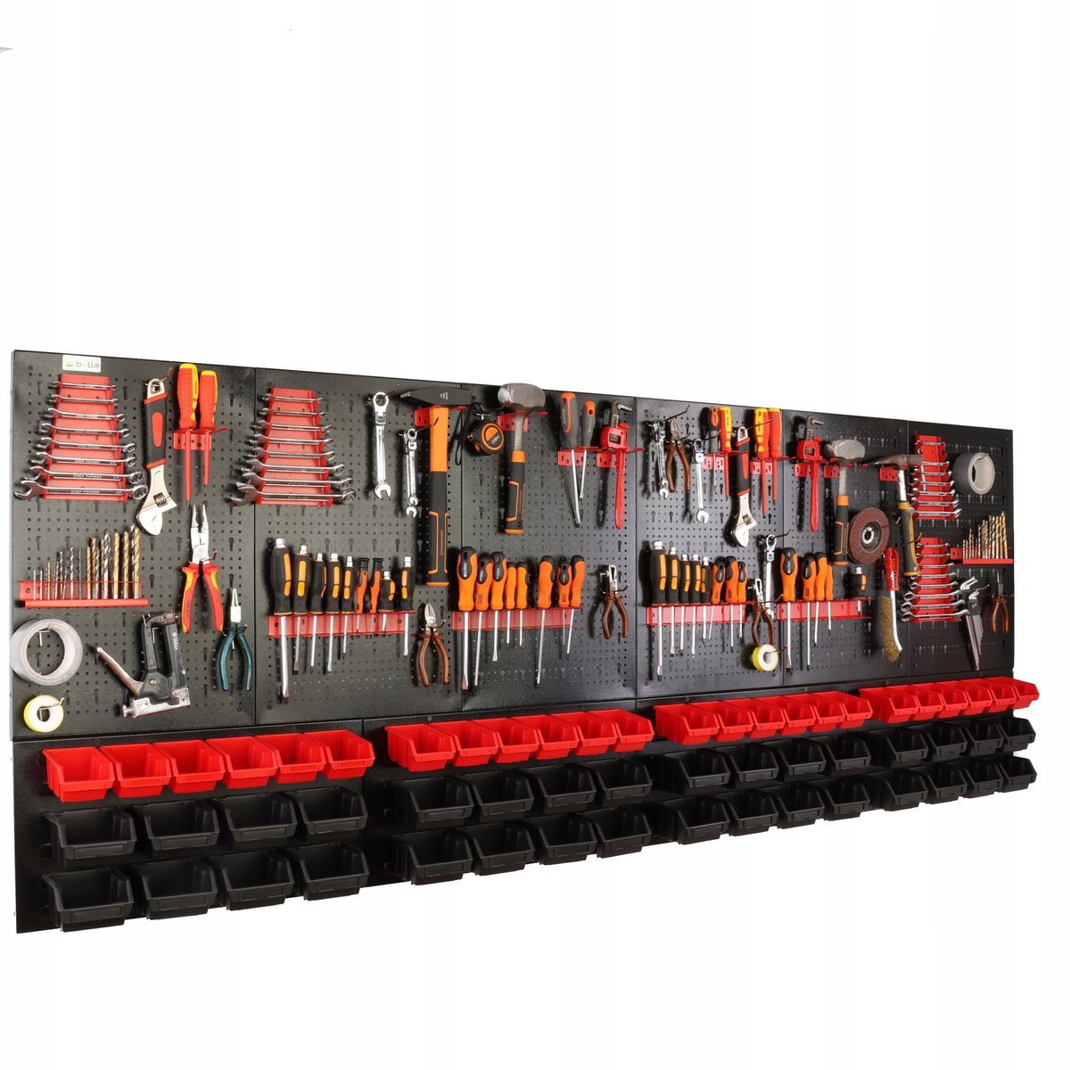 Werkbank Gereedschapswand 238x90cm Metaal met 56 Bakjes Zwart/Rood