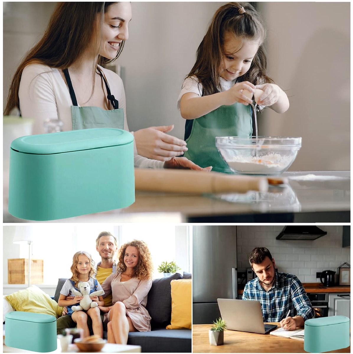 Mini-prullenbak met deksel - verwijderbare kleine vuilnisbak - hemelsblauw - perfect voor keuken en badkamer - ShopVlot