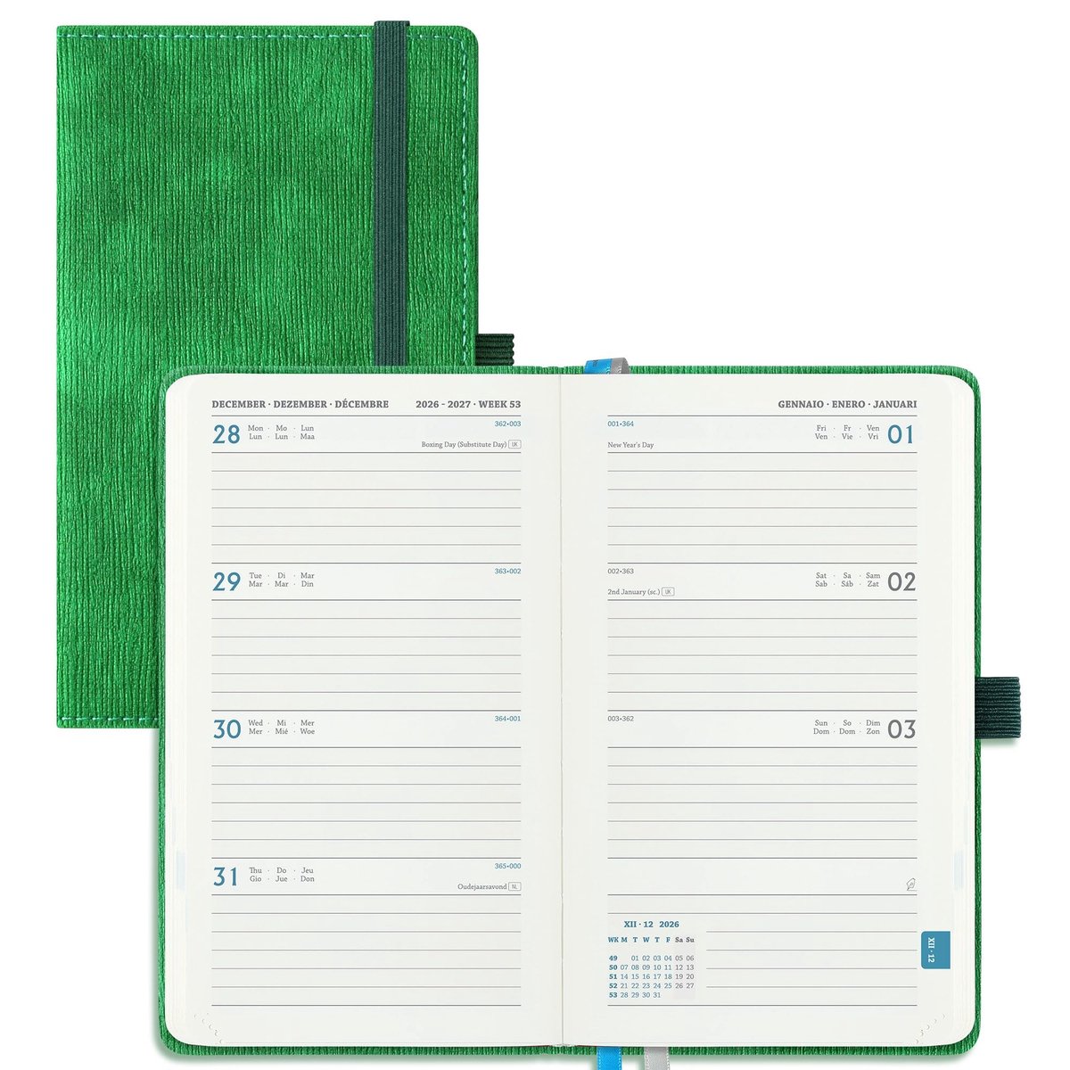 Pocket weekagenda A6 - PU lederen kaft - Groen - 18 maanden weekplanner - ShopVlot