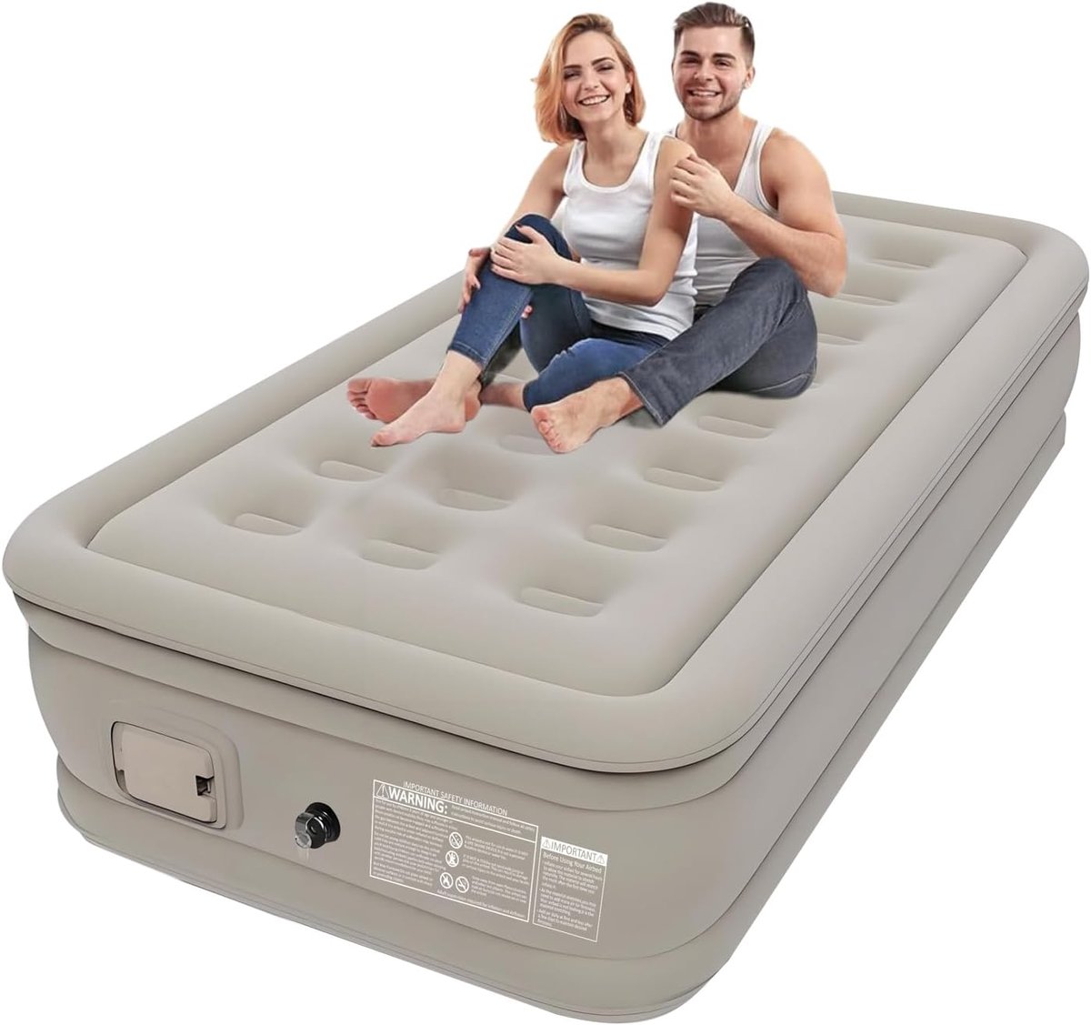 Luchtbed zelfopblazend 190x100cm - elektrisch met pomp - beige - comfortabel voor kamperen - ShopVlot