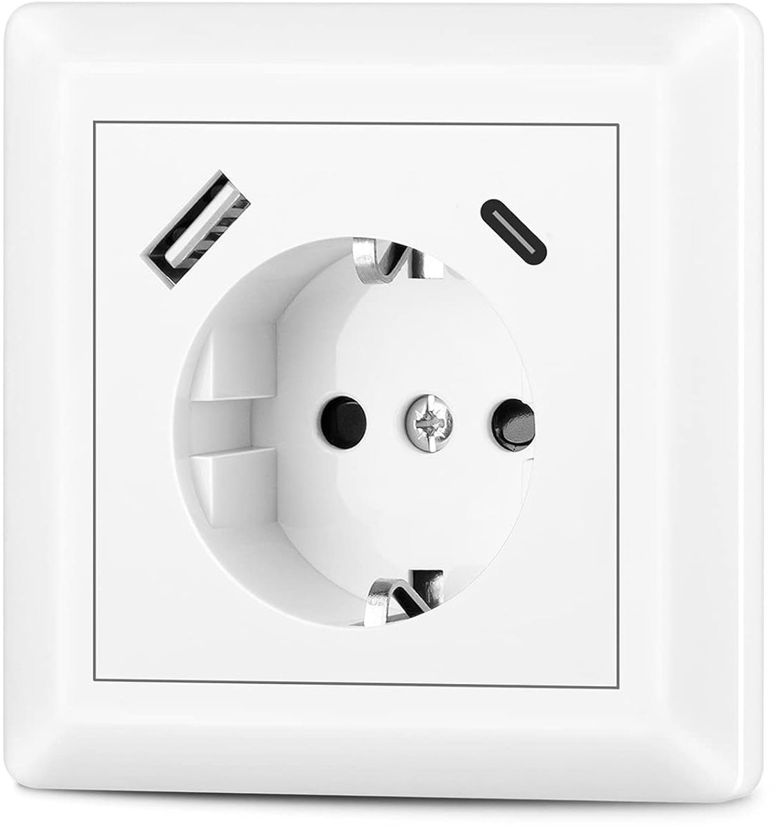 Schuko wandcontactdoos met USB en C - 3.4A - 2 aansluitingen - Laad meerdere apparaten tegelijk op - ShopVlot