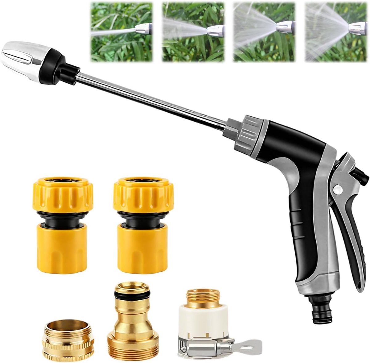 Hogedruk-pistool voor tuinslang - 2 PP en 2 metalen adapters - krachtige waterdruk - ideaal voor reiniging - ShopVlot