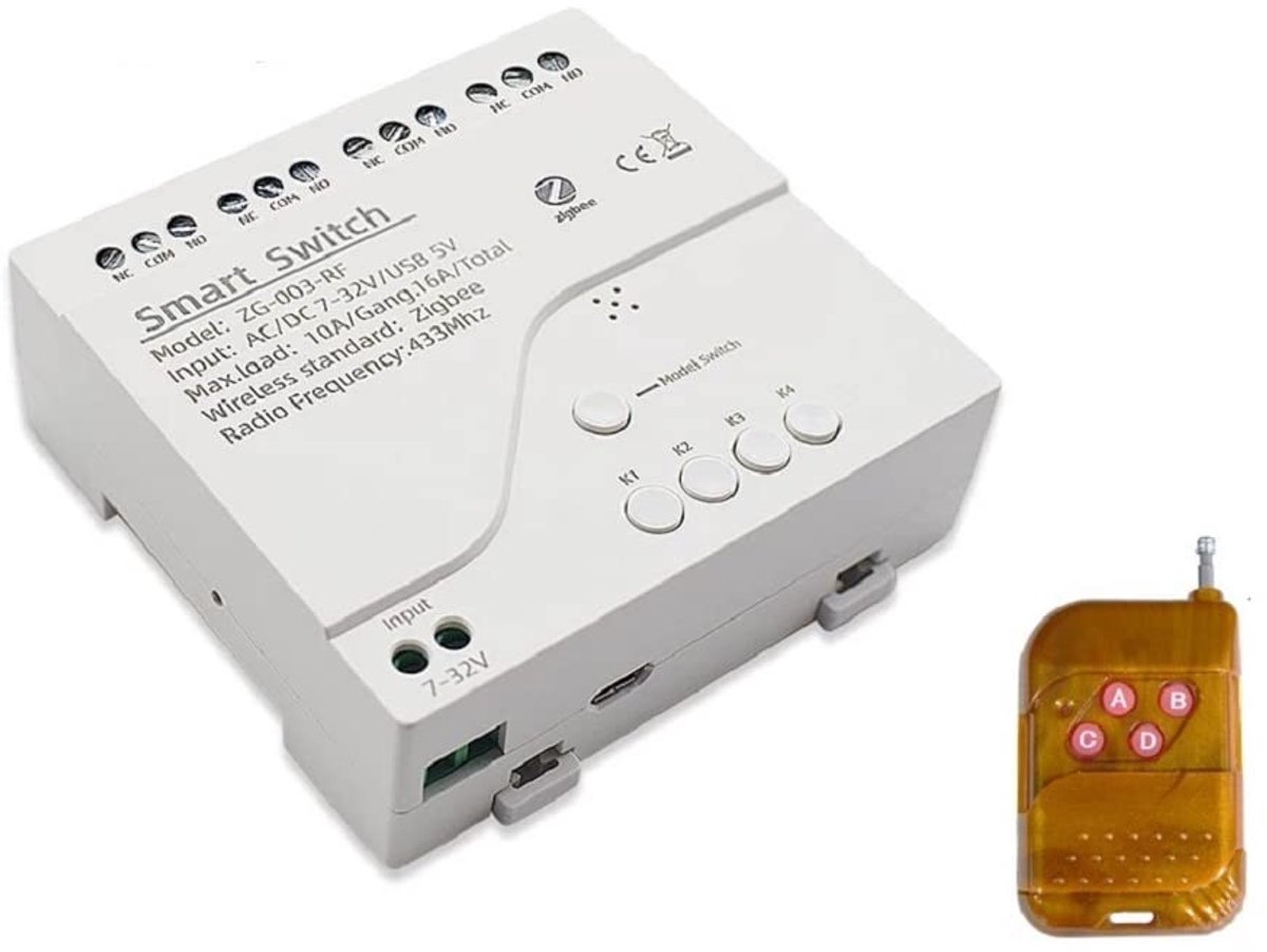 Zigbee RF AC/DC Draadloze Afstandsbediening Schakelaar - 4 Kanalen - Smart Home Integratie - Voice Control met Alexa - ShopVlot