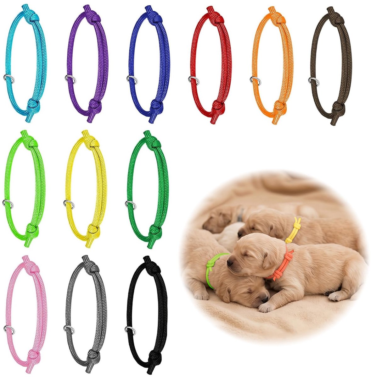 Puppyhalsbanden 12 stuks - Polyester - Verstelbaar en zacht - Ideaal voor pasgeboren puppy's - ShopVlot