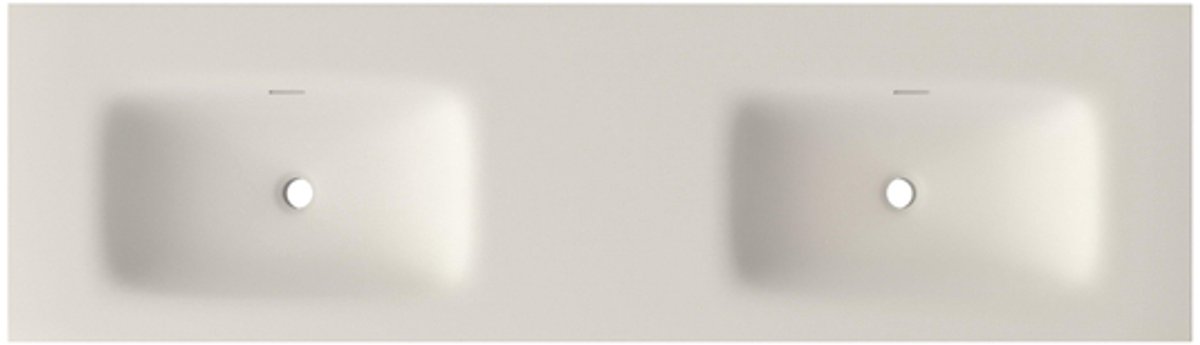 Saniclass Flow Meubelwastafel - 161x46x1.5cm - overloop - 2 wasbakken - zonder kraangaten - solid surface wit mat