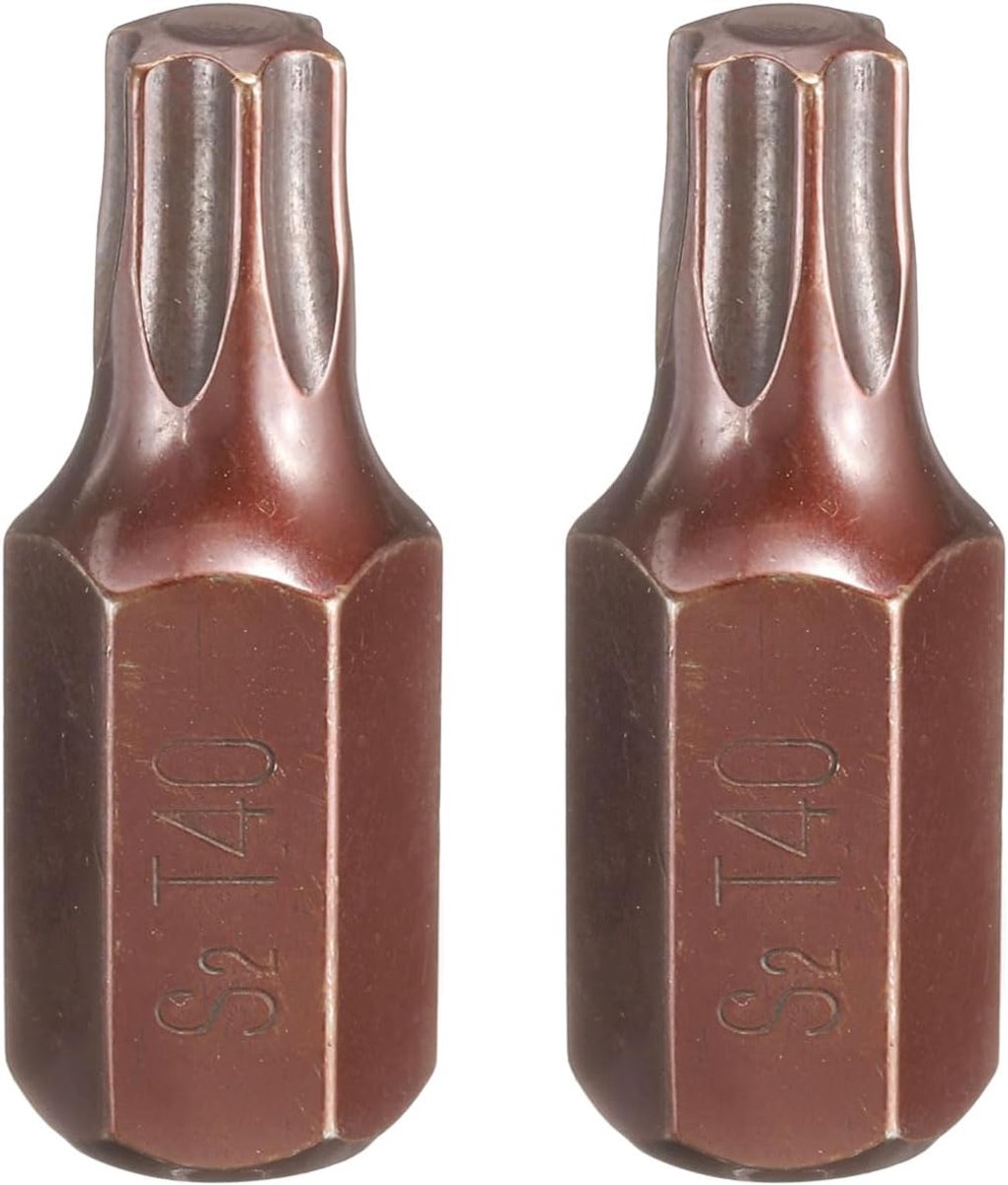 2 stuks T40 Torx schroevendraaierbits, 10 mm, zeskantschacht, 30 mm lengte, magnetische veiligheid, stamperbestendig, 6-punts kop, zeskantige bits, S2 stalen schroevendraaierbit