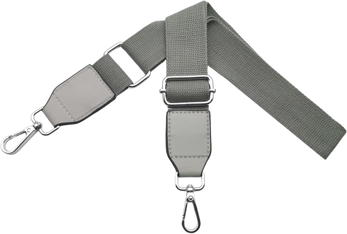 Schouderriem voor handtas met verstelbare riem en zilveren karabijnhaak 3,8 cm, brede schouderbanden met leren banaanbandje, dames, voor crossbody DIY accessoires, grijs, Q2-08