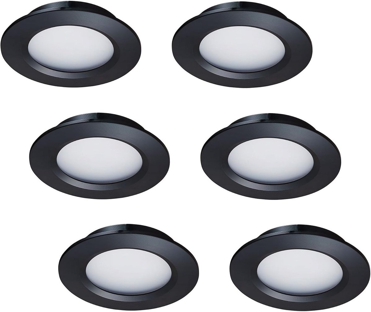 6 stuks 12 V led-lampen voor camper, aanhanger, boot, warm wit, 2800 K, 300 lumen, 3 W, laagspanning, dimbare mini-inbouwlamp, zwart