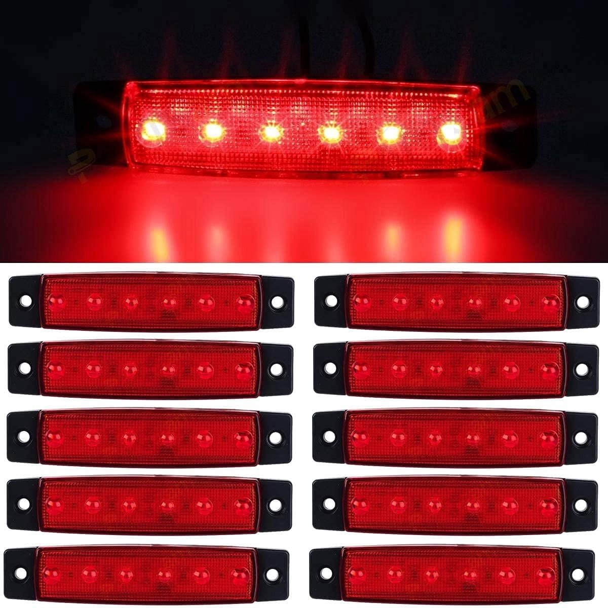 10 stuks 9,65 cm 6 LED Zij Led Marker Aanhangwagen Marker Lichten Voor Vrachtwagen, EMARK CE Diy licht, Achter Zij Marker Licht, Vrachtwagen Cabine Marker Lichten, RV Marker Licht (24V, Rood)