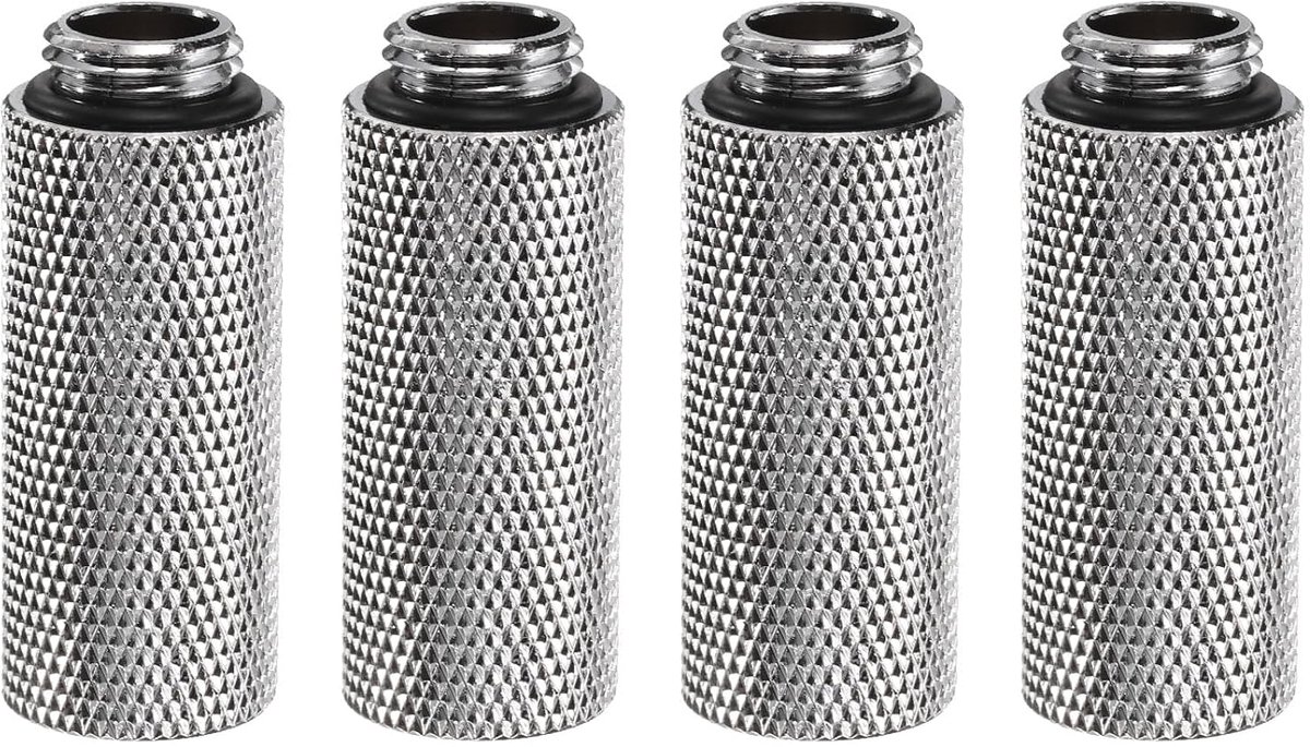 4 stuks waterkoelingsadapter G1/4" schroefdraad mannelijk naar vrouwelijk 1,57 inch kolomlengte mini-compressiefitting koperen verlenging met O-ring voor computer-pc-waterkoelsysteem, zilver
