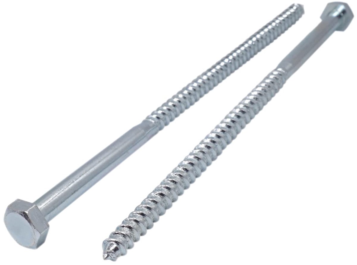 (Pack van 2 stuks) DIN 571 verzinkt staal zeshoek houtschroeven M12 x 300 mm, zeskantschroef, vertragingsbouten, zeskantkop, busschroeven (2, M12 x 300 mm), zilver