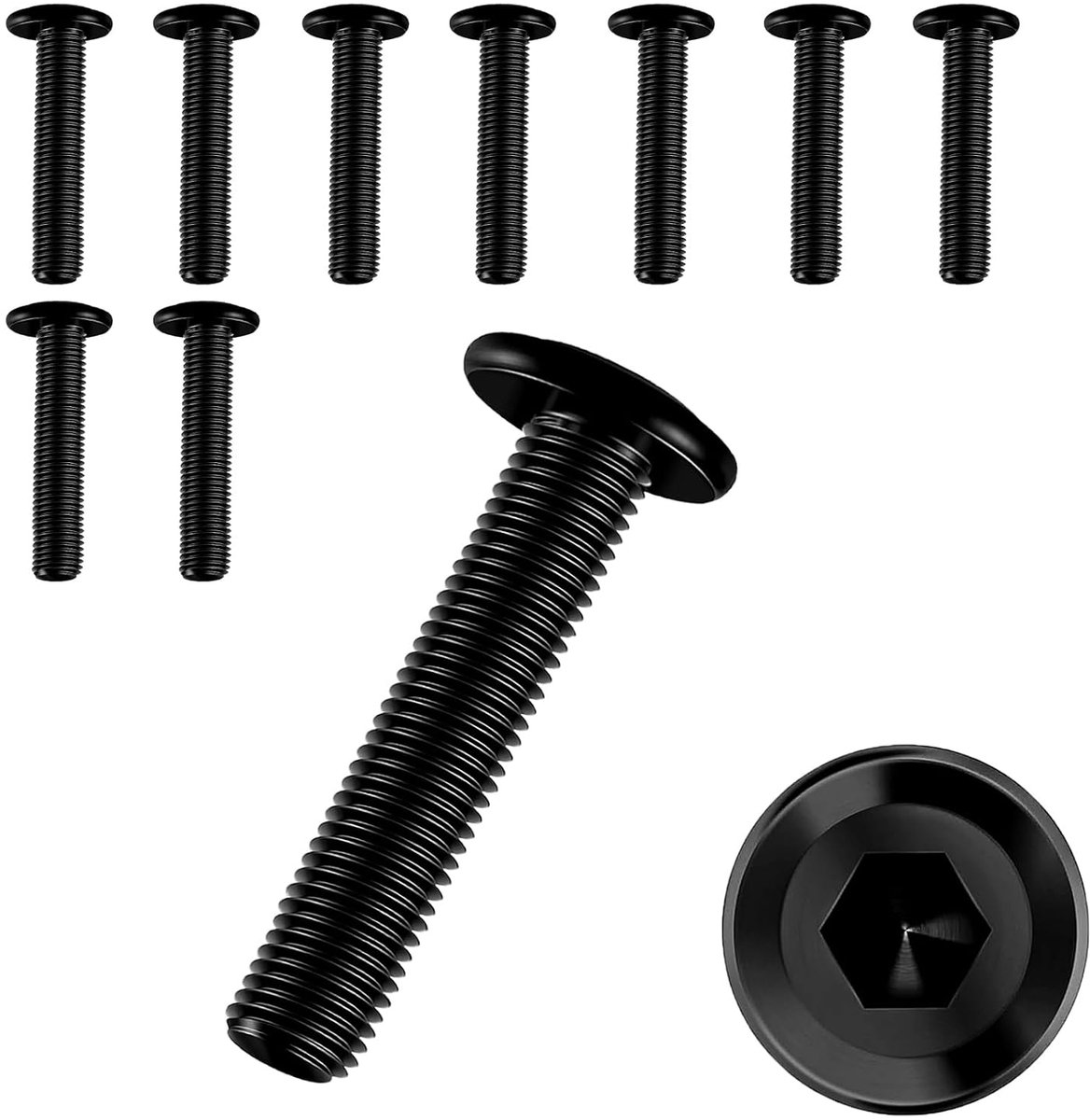 10 stuks, M6 x 30, M6 schroeven, roestvrijstalen schroeven, M6 schroeven, schroefdraadkorrels, roestvrij staal A2 V2A, binnenzeskantschroeven, volledige schroefdraad, zwart (M6 x 30)