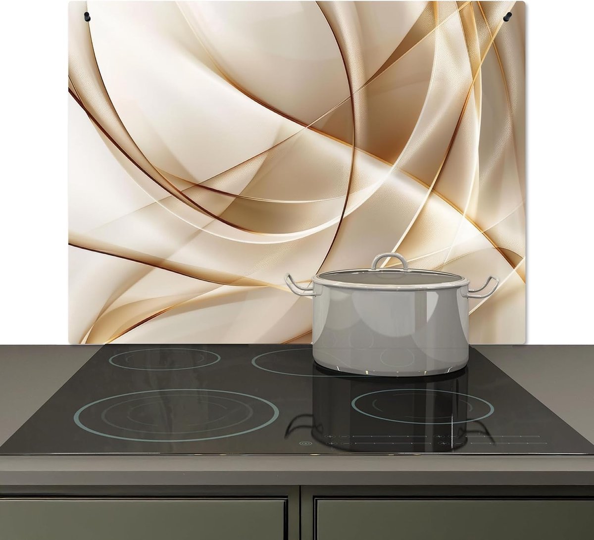 Spatscherm Keuken 52.7x81.6 cm Kookplaat Achterwand Beschermer Muur Spatwand Fornuis Aluminium Hittebestendig - Goud - Abstract - Beige