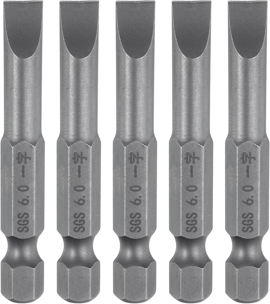 5 stuks SL6 schroevendraaierbits met magnetische sleuf 6 mm S2 platte kop schroevendraaier staal 1/4 inch industriële kwaliteit zeskantschacht 50 mm (2 inch) lang voor schroeven