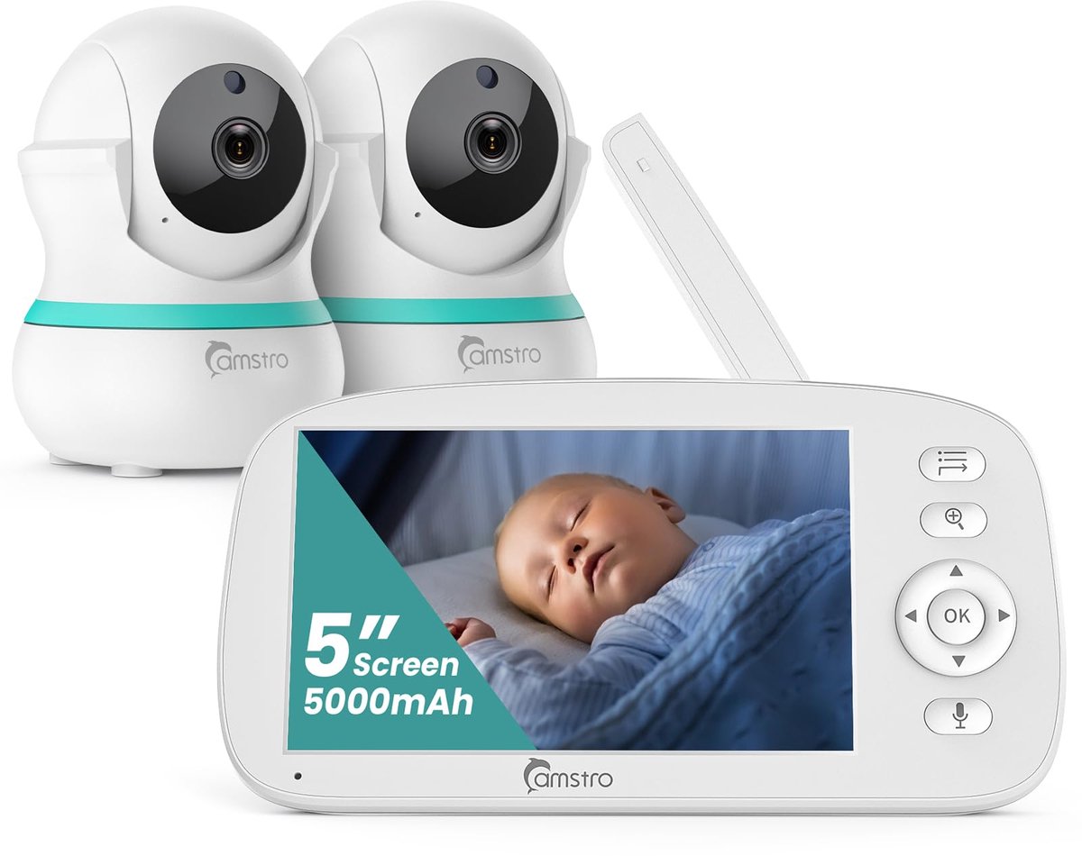 Babyfoon met 2 camera's - 5 inch scherm - 5000 mAh batterij - 2-weg audio en huildetectie - SnelShoppen
