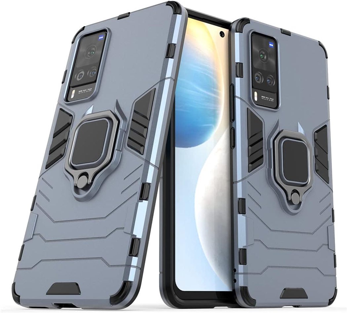 Compatibel met VIVO X60, VIVO X60t Hoesje, 360 Graden Ring Standaard Schokbestendige Hoes (Marineblauw)