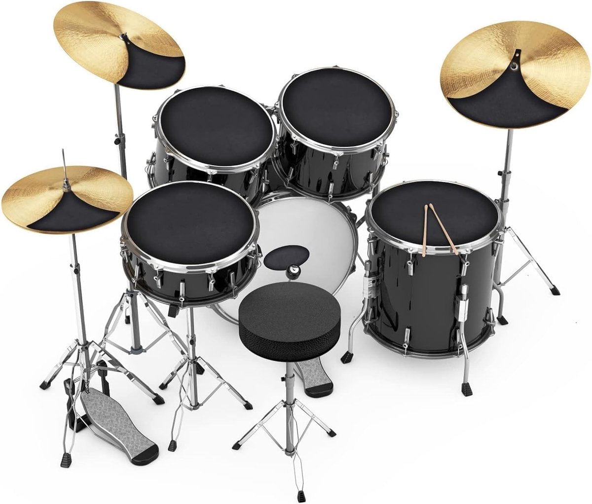 Mute Head Set, 10-delige Drum en Cymbal Mute Pad Set, Drum Silence Mute Oefenpad met Clips, Drumming Mute Mat Universeel 12-22 in 5 mm dikte Rubber Foam Materiaal