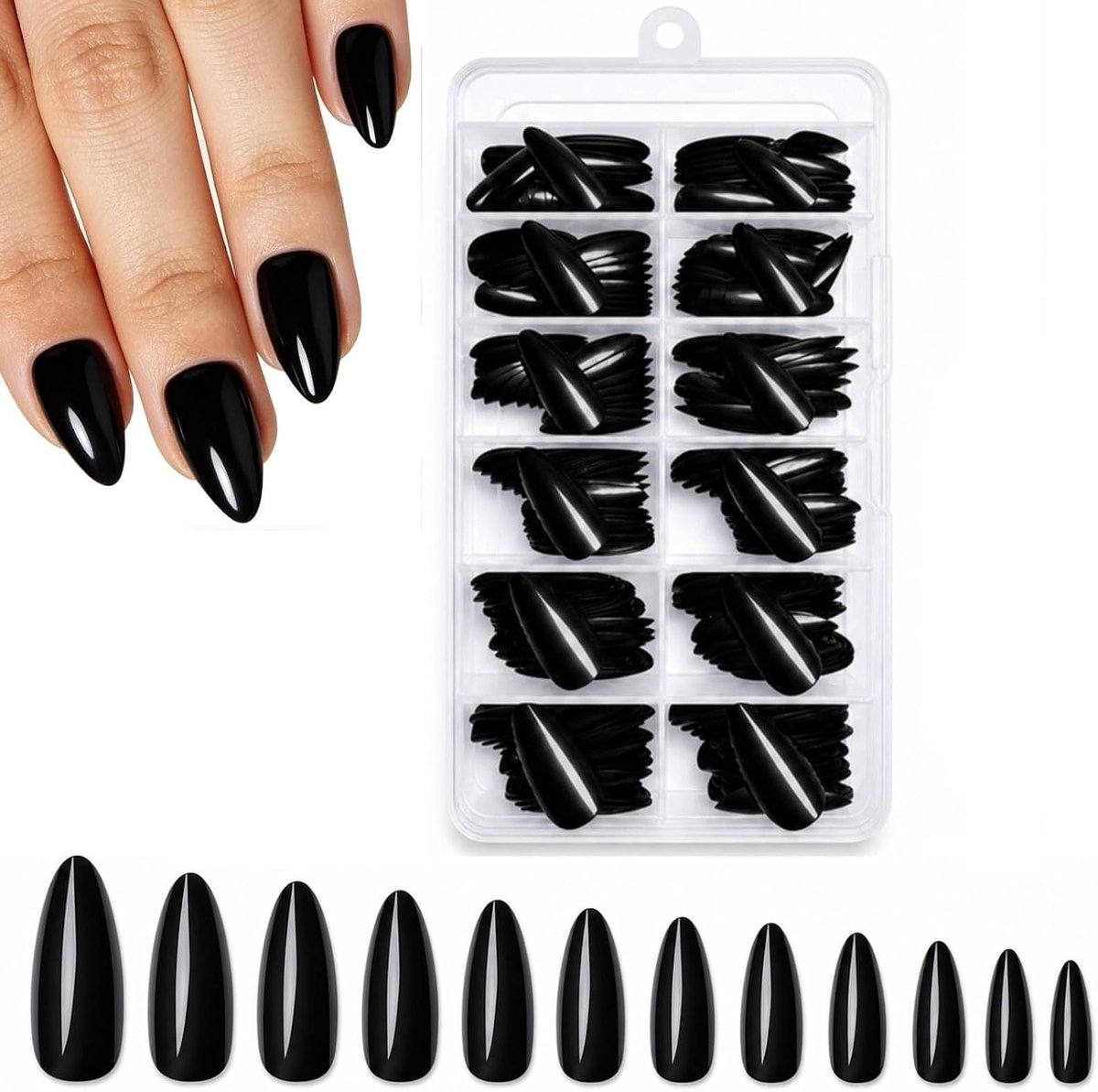 druk op nagels Amandel Wit 240 stuks, kunstvingernagels middellang, Stiletto valse nagelpunten, plaknagels acryl nagels, Full Cover nageltips voor beginners, professioneel thuis salon