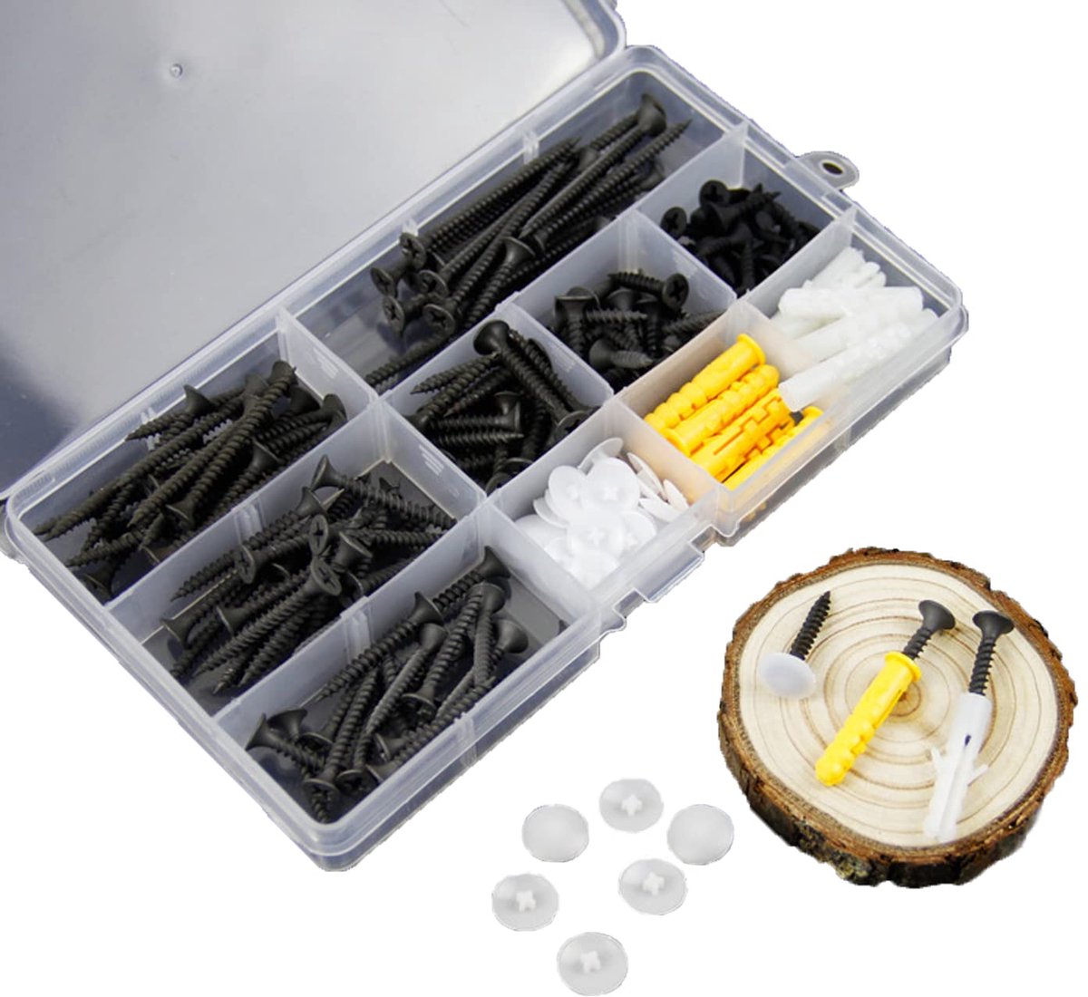 Schroeven assortiment met compartimentdoos, roestbestendig hout schroef Grub schroeven (190 stuks)