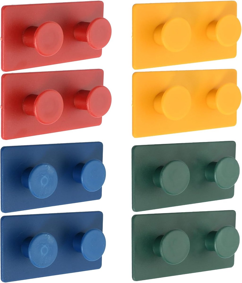 8 zelfklevende haken voor badkamer, creatieve kleurrijke kleerhangers, zelfklevende handdoeken zonder boren, dubbel ABS voor kinderkamer, keuken, sleutels en handdoeken, 4 kleuren