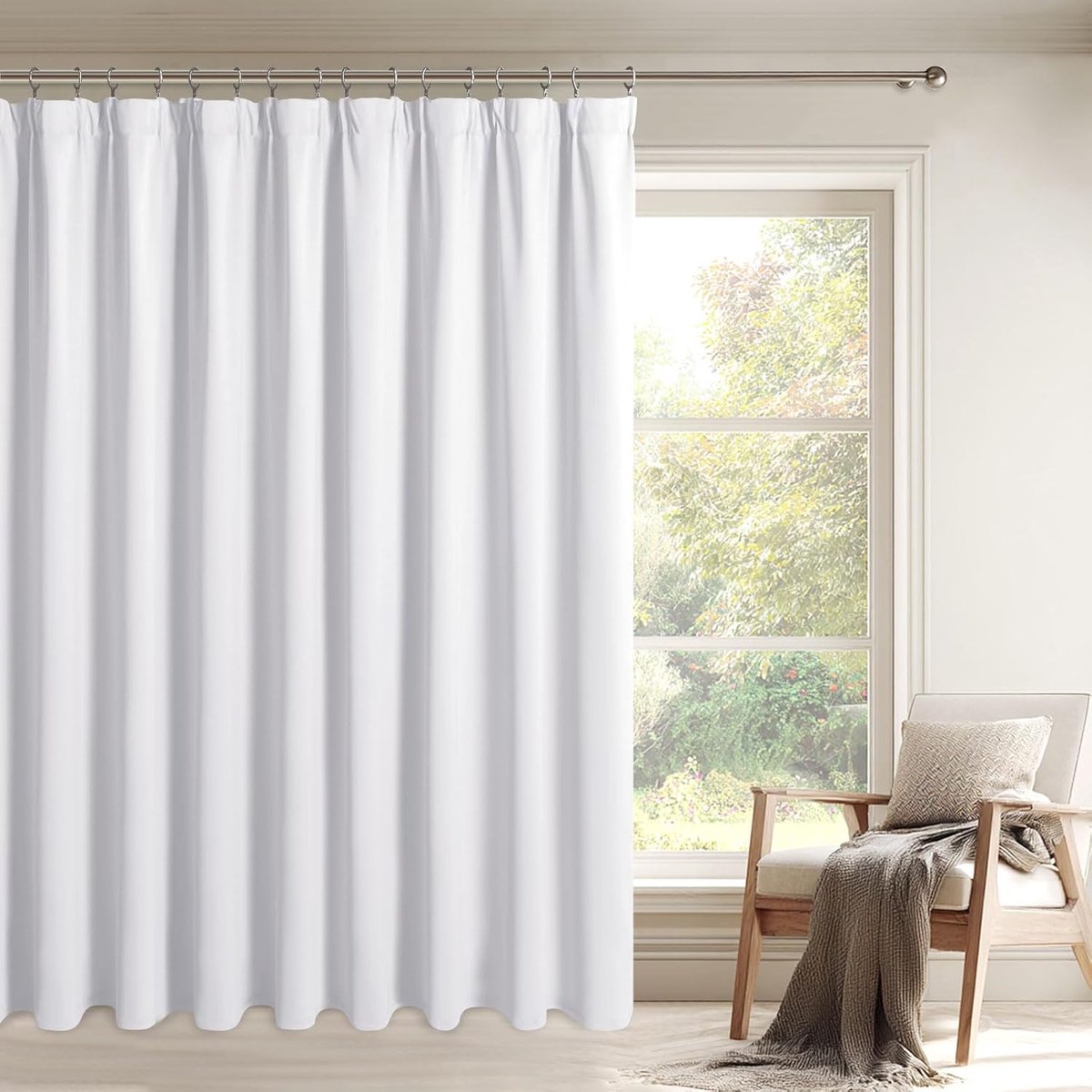 Ruimteverdeler gordijnen woonkamer, plooiband, 245 x 300 cm (h x b), set van 1, grijs-wit, ruimteverdeler, thermogordijn, ondoorzichtige gordijnen met gordijnstropdassen, voor rail, slaapkamer