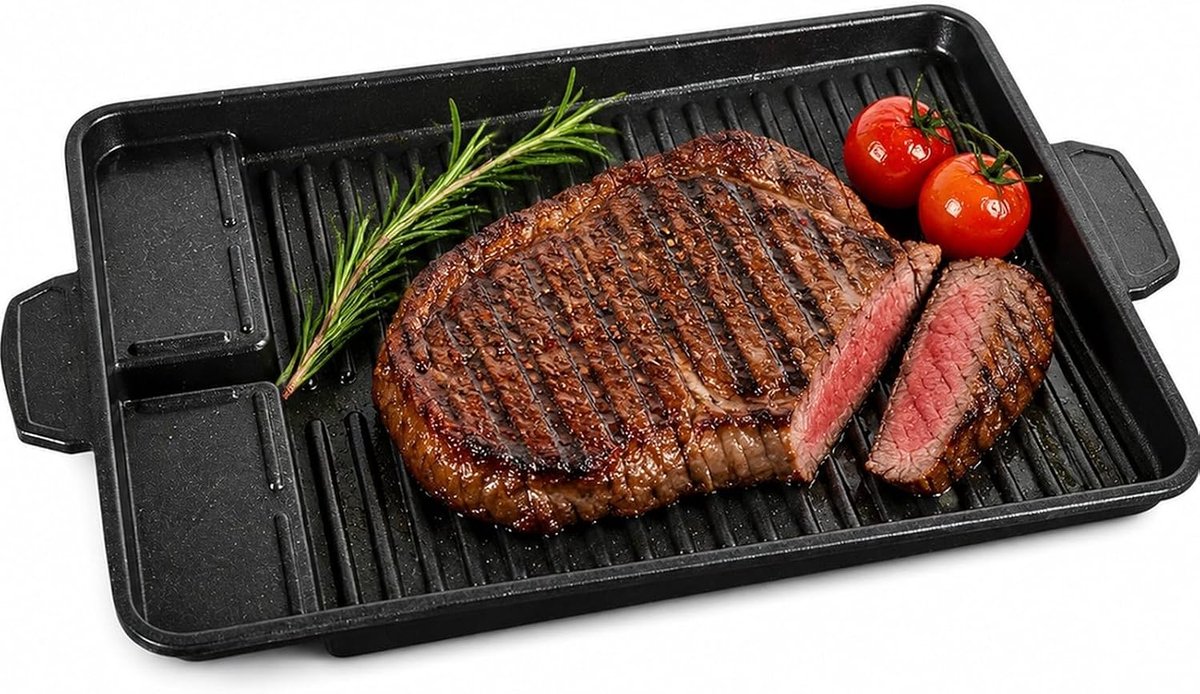 grillpan, 37 x 26 cm, grillopzetstuk voor gasfornuis, grillplaat, grillpan voor campingfornuis voor inductie, gas, keramiek, voor binnen en buiten BBQ