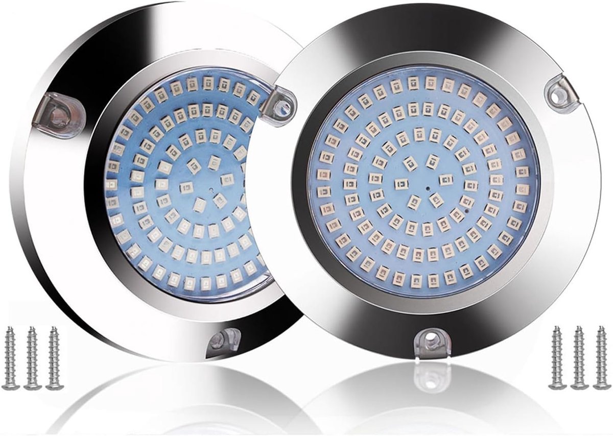 2 Stuks Ronde spiegelverlichting voor boten met 90 LED's, IP68 waterdicht, roestvrij staal, voor het dek van boten, achtervisverlichting - DC 12-24V, wit