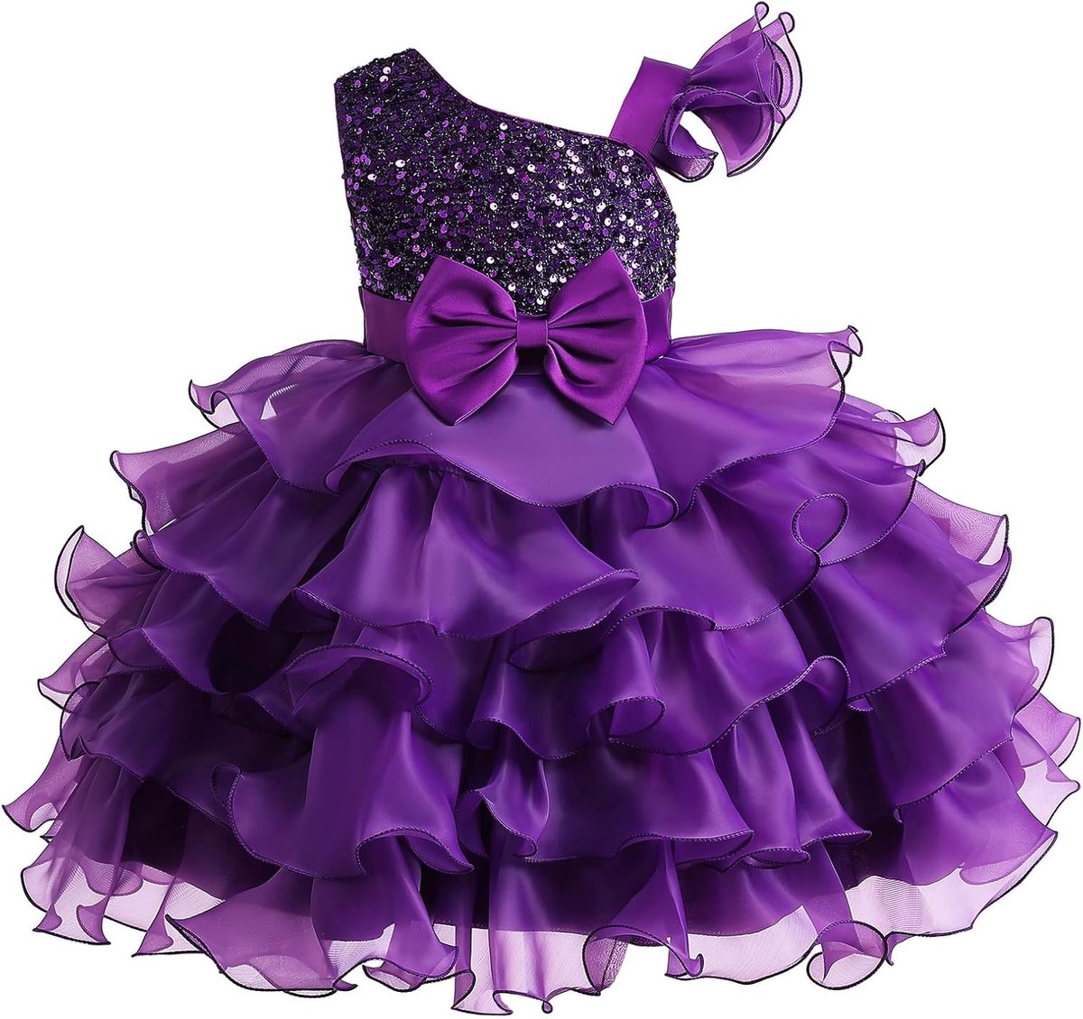 Meisjesjurk met één schouder en prinsessenpailletten, mouwloos, party, bruidsmeisje, bruiloft, verjaardag, kinderjurk