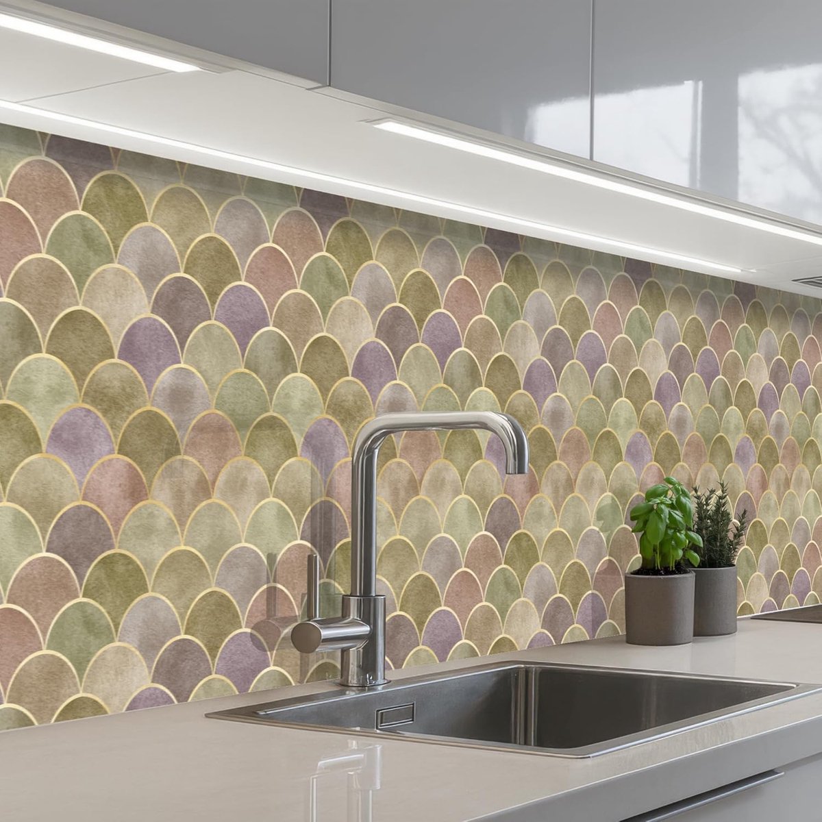 Keukenachterwand 60x350 cm zelfklevend keuken decoratie accessories home kitchen spatscherm Zacht - Goud - Kleurrijk