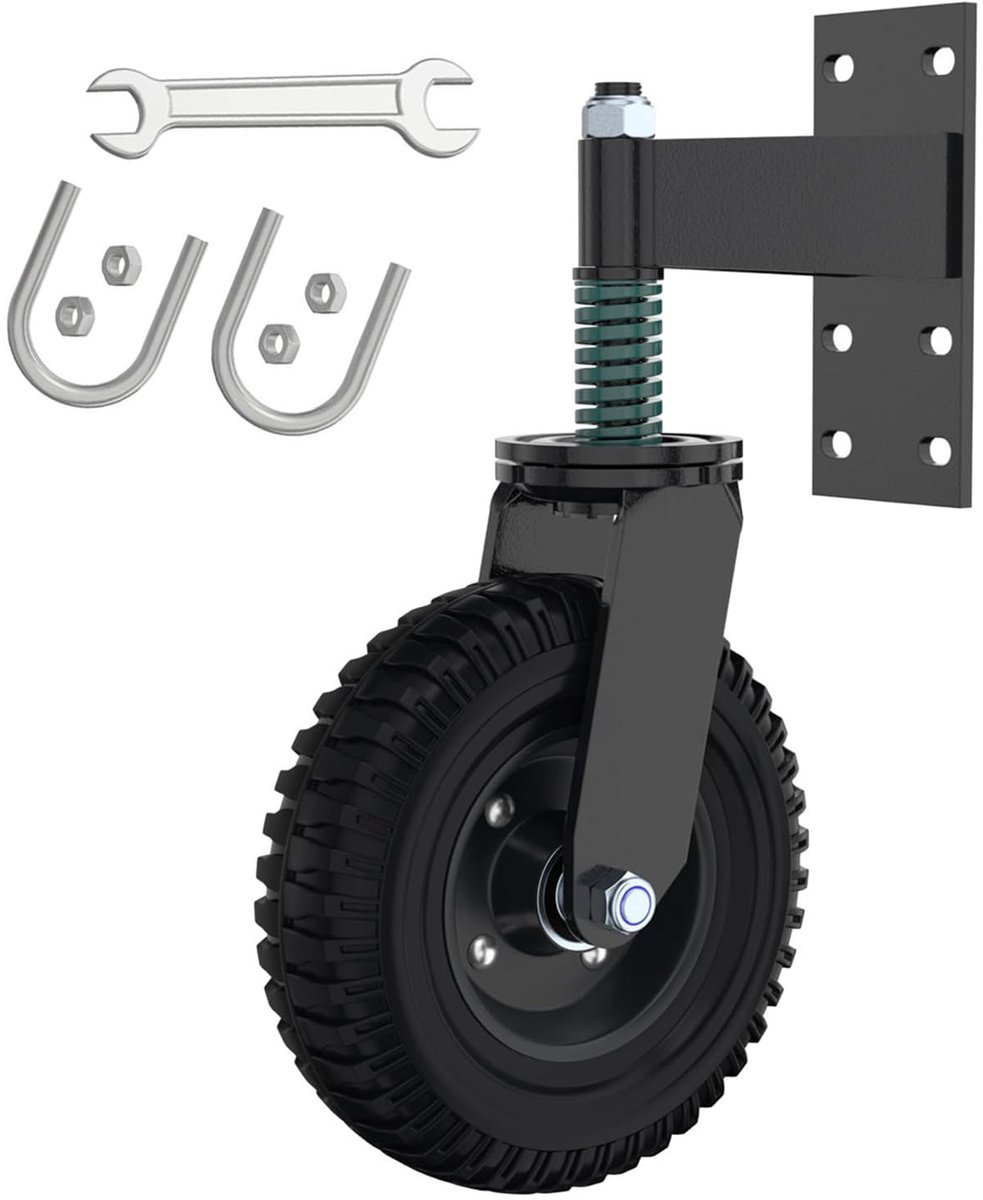 Deurwielen met dempingsveren, hekken, 360° draaibaar wiel voor achterklep met rem, capaciteit 250 kg, voor houten en metalen deuren, hekken (15,2 cm, zwart)