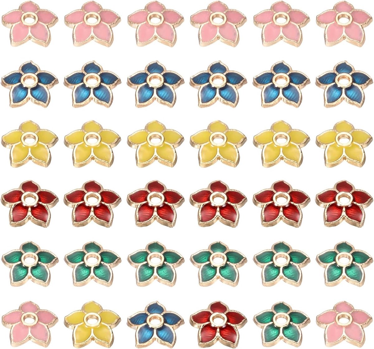 50 stuks, 5 stijlen, glazen bloemenkralenkappen, vintage kralen van legering, eindkappen voor bloemblaadjes met vijf bloemblaadjes, voor het maken van sieraden