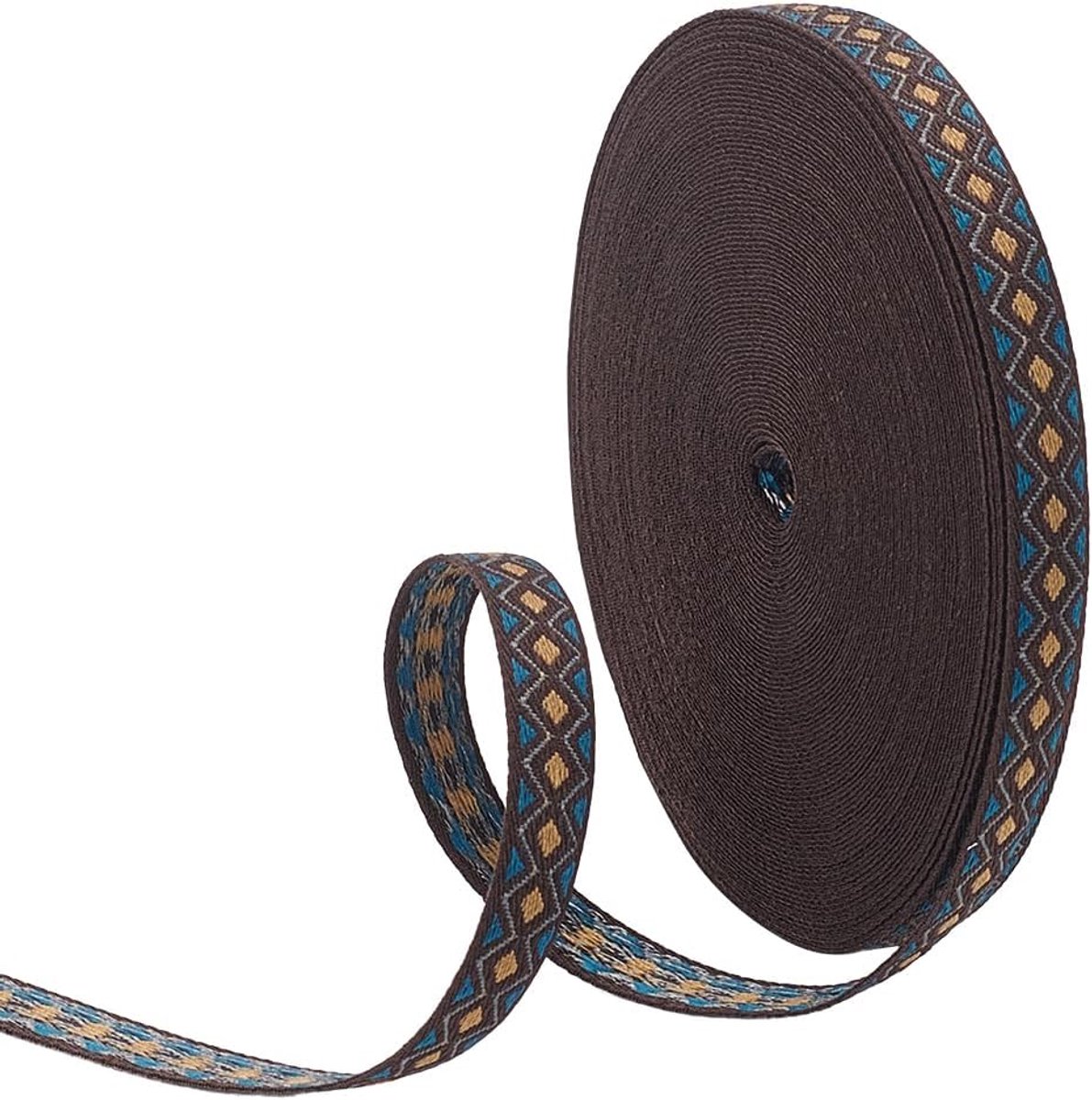 PandaHall 16.6 Yards Zwart Blauw Ruiten Jacquard Trim 0,5 inch Breed Vintage Borduurwerk Riem Etnische Naaiband Boheemse Ruiten Weefband Voor Naaien Kledingdecoratie